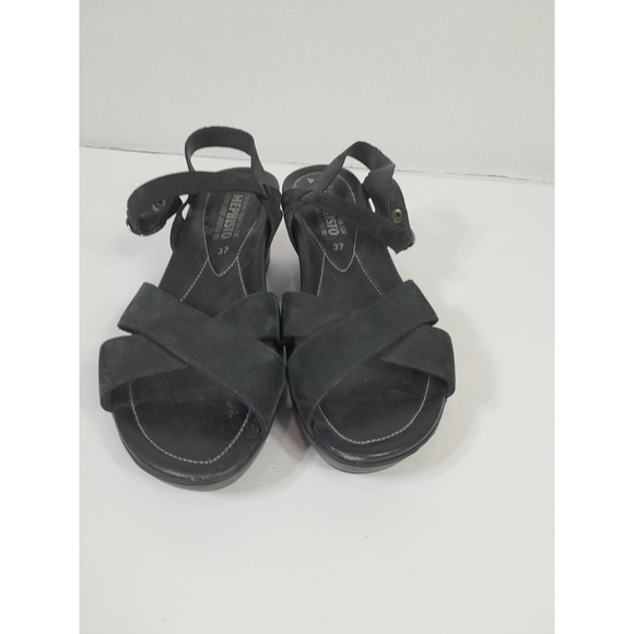 MEPHISTO  Wedge Casual Sandal Women Size 6.5-7 EUR 37 Black Ankle Strap - Picture 3 of 10